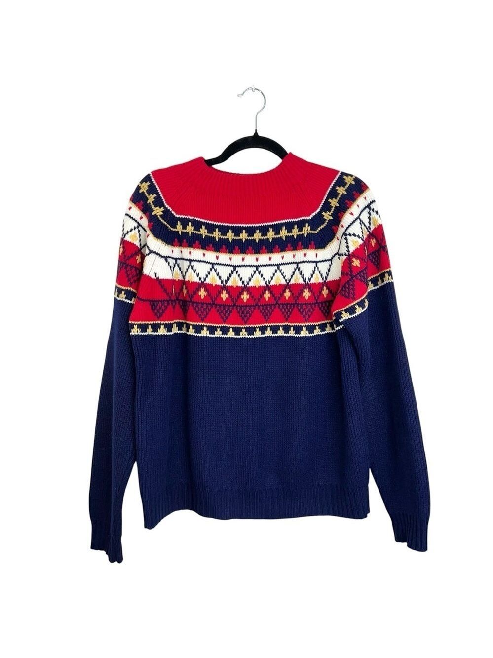 Vintage 80s 90s blue red white fair isle knit ski sweater M